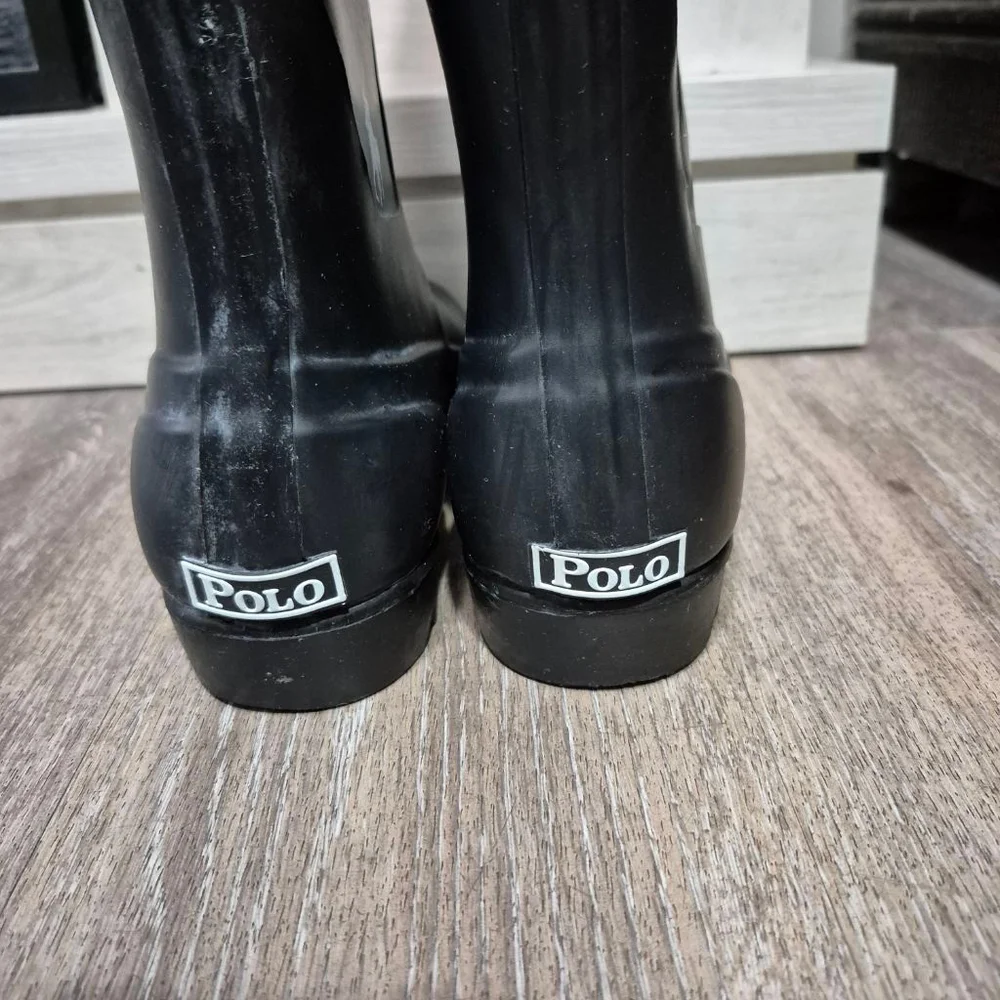 Polo Black Rain Boots with White Logos kids sz 2